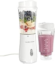 Hamilton Beach Portable Blender for Shakes and Smoothies, 14 Oz BPA Free Travel Cup & Lid, Durable Stainless Steel Blades, Personal Smoothi...